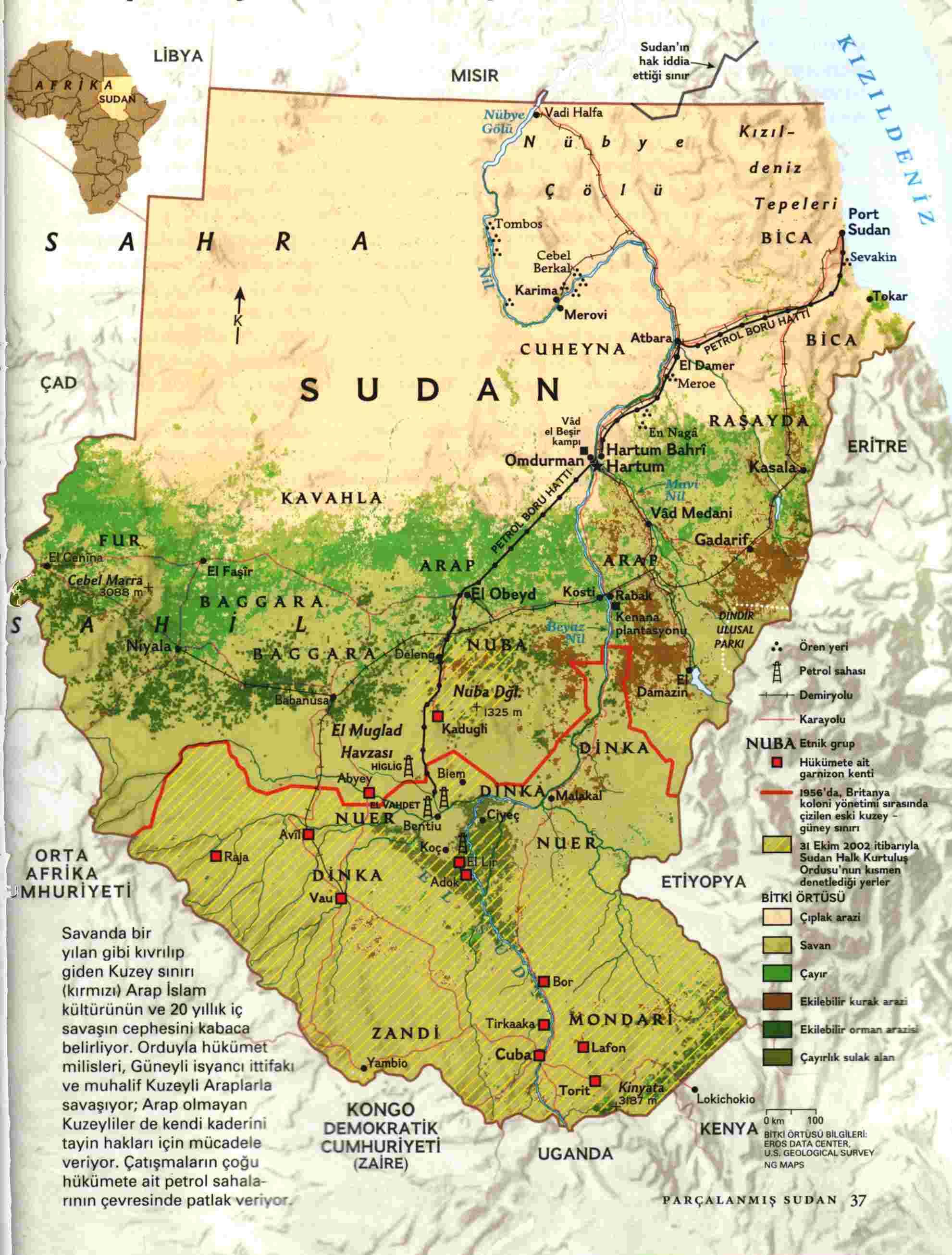 Sudanin maantiede kartta - Kartta Sudanin maantiede (Pohjois-Afrikka -  Afrikka)