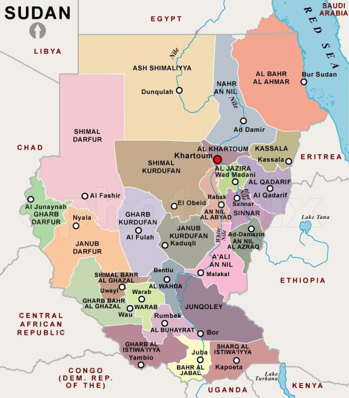 Sudanin alueilla map - Kartta-Sudanin alueella (Pohjois-Afrikka - Afrikka)