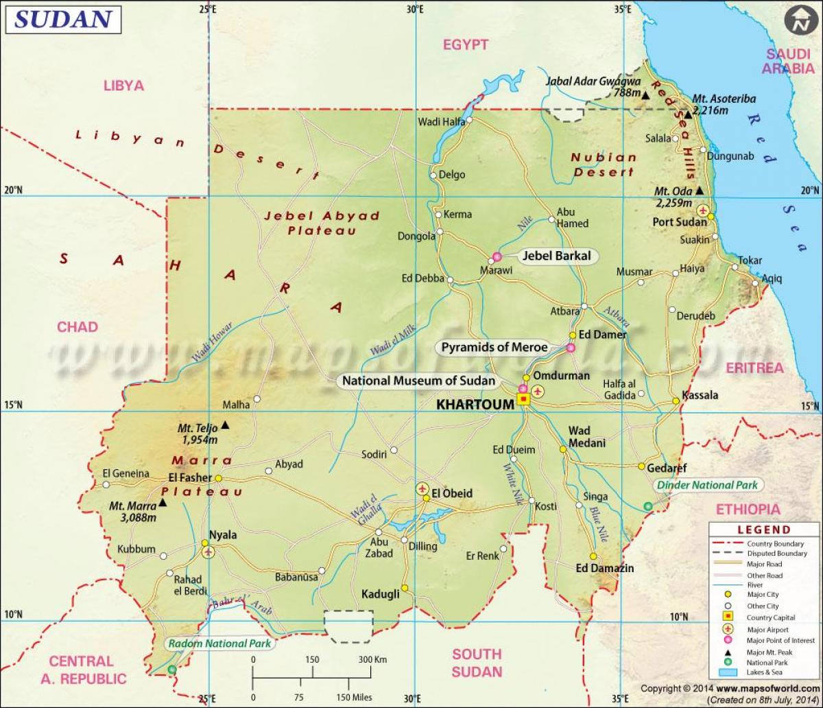 Sudanin kartta - Kartta Sudanissa (Pohjois-Afrikka - Afrikka)