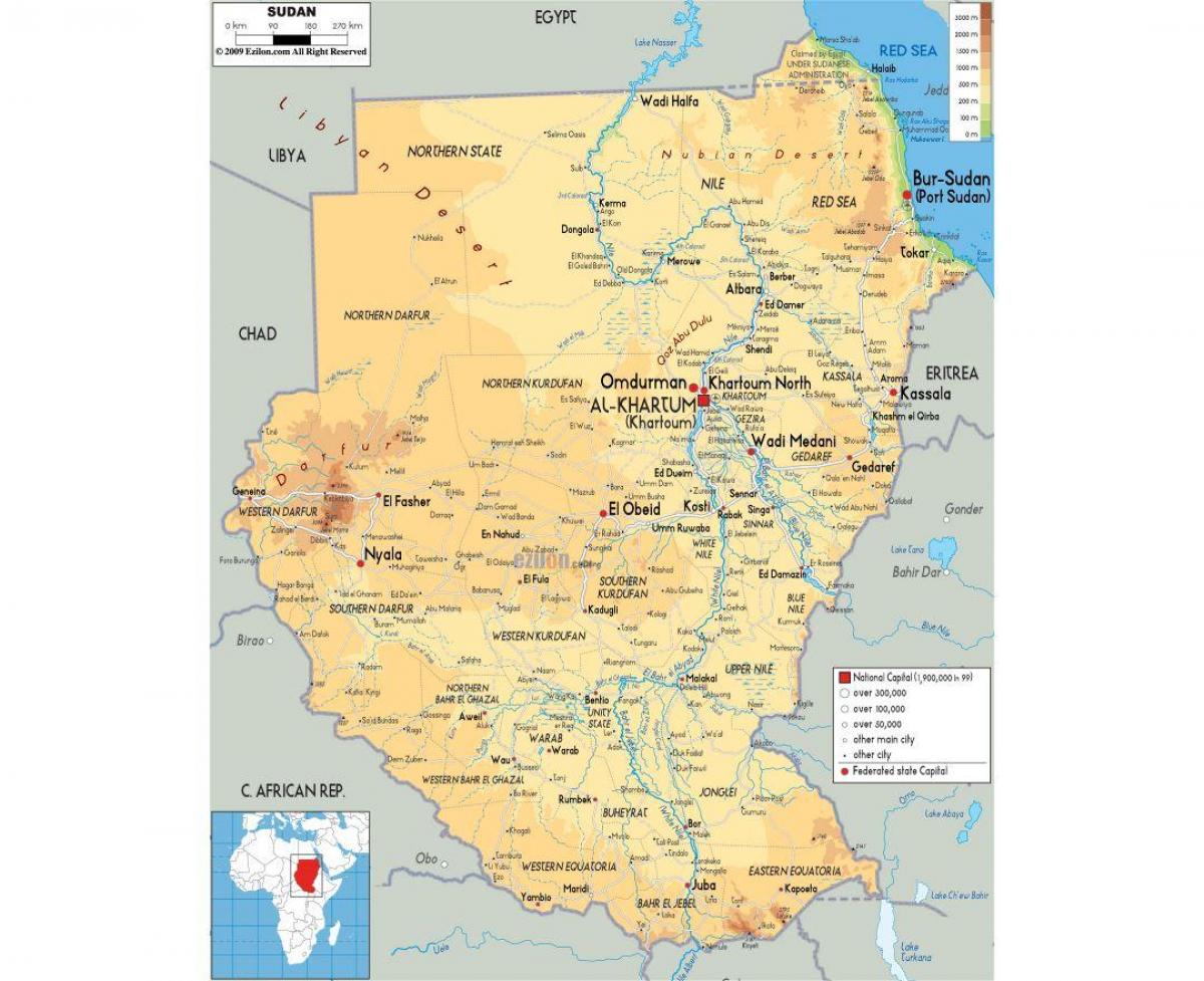 Sudanin teiden kartta - Kartta-Sudanin teillä (Pohjois-Afrikka - Afrikka)