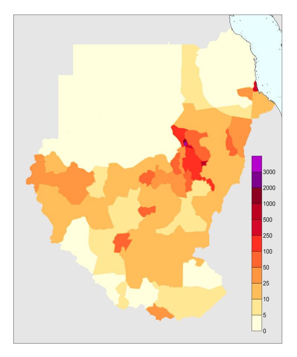 Kartta-Sudanin väestöstä